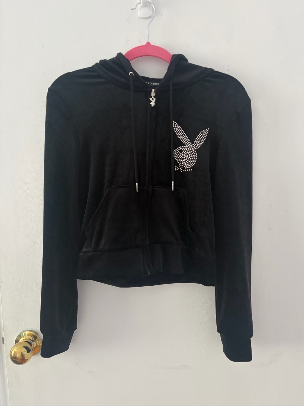 Urban Planet X Playboy Black Velour Zip Hoodie
